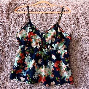 Navy floral tank top, S